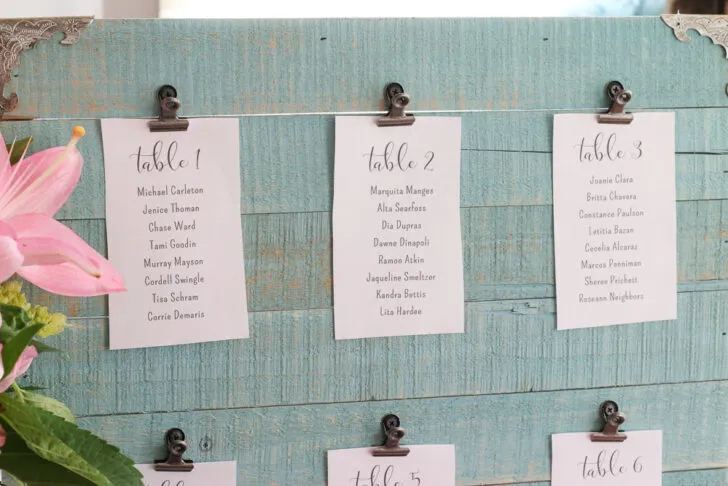 wedding guest list seating chart