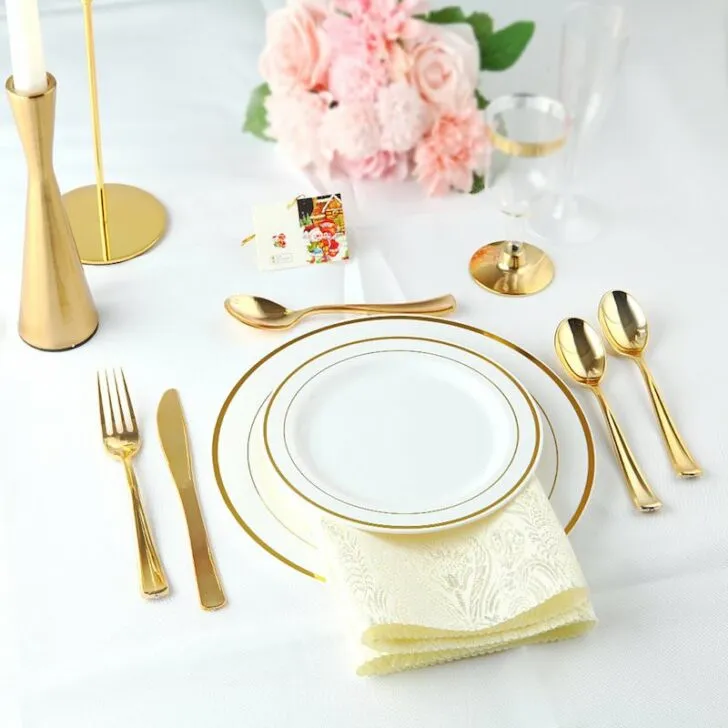 amazon wedding decor - plastic dishes and flatware