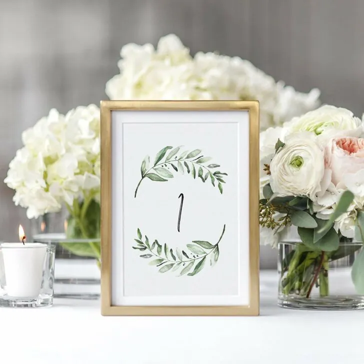 amazon wedding decor - greenery printed table numbers