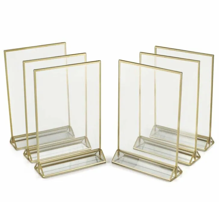 amazon wedding decor - acrylic and gold table number frames