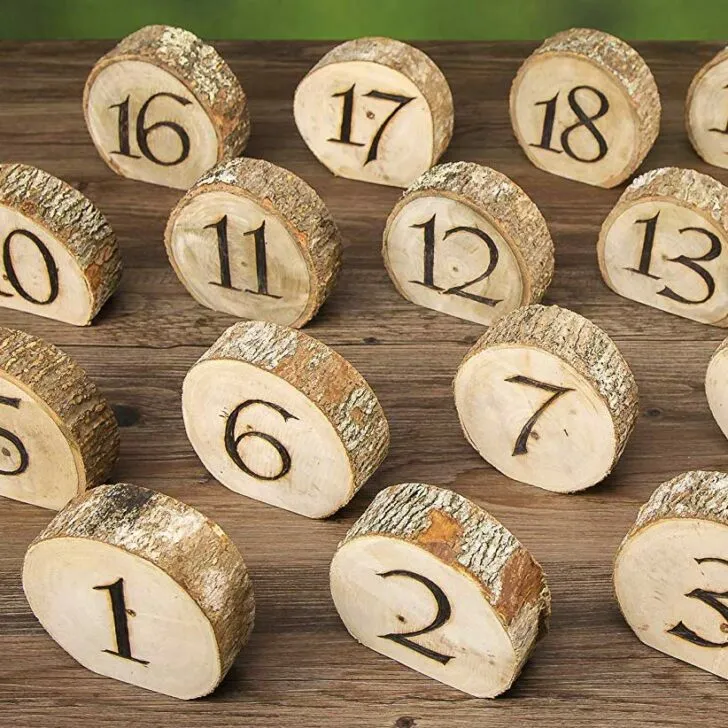 amazon wedding decor - wood slice table numbers david tutera