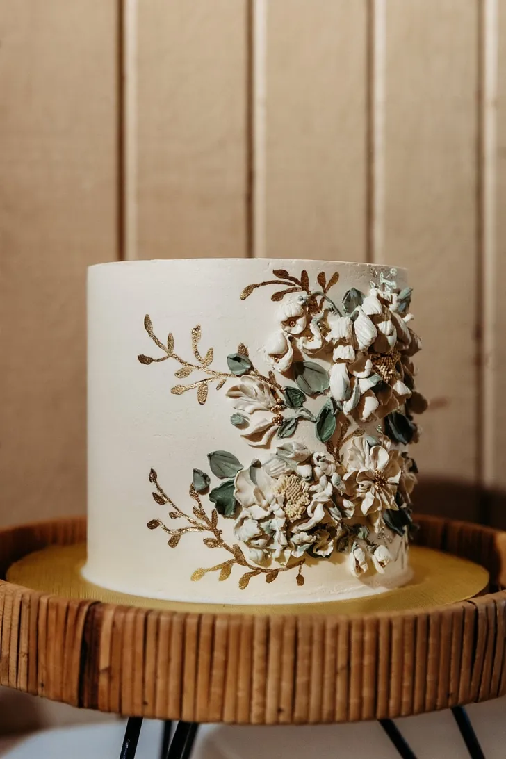 white wedding cake with florals
