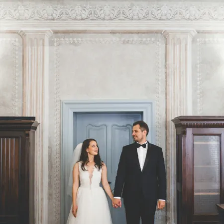wedding couple in a government building