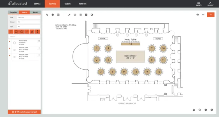 AllSeated - seating chart, guest list, and wedding layout tool