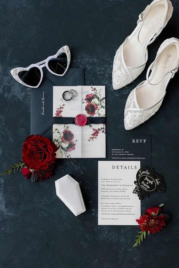 custom stationery with bridal shoes and sunglasses