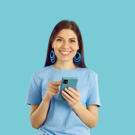 young woman with her cellphone to earn extra money for a wedding