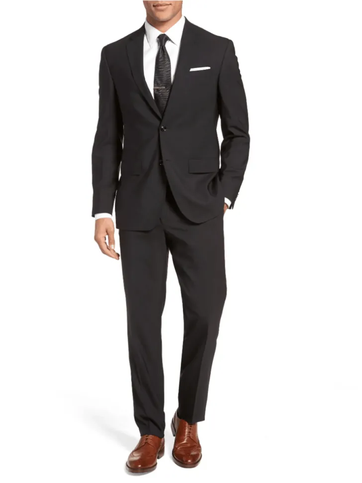Black Jay Trim Fit Solid Wool Suit 
