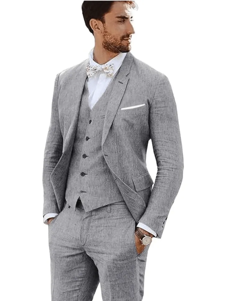 Slim Fit Linen 3 Piece Suit
