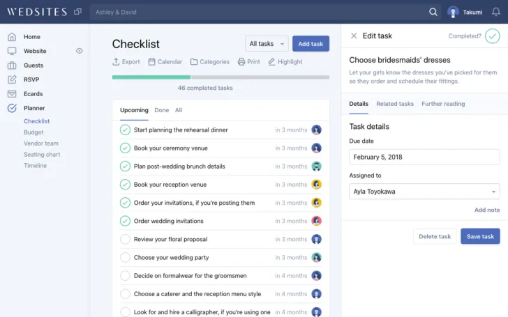 Wedsites Wedding Planning Checklist - stress-free wedding planner