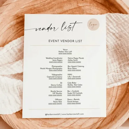 wedding vendor list